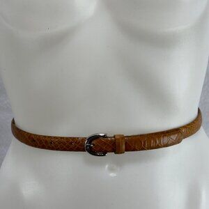 LIZ CLAIBORNE Embossed Leather Belt With Silver-Tone Buckle Tan Size Medium